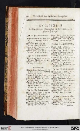 Verzeichnis des Episteln und Evangelien in der vierzigtägigen Fastenzeit