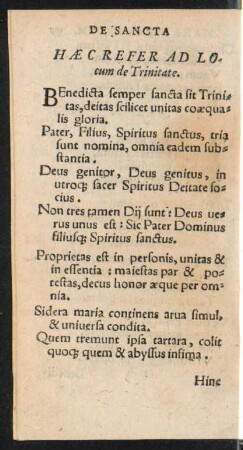 Haec Refer Ad Locum de Trinitate.