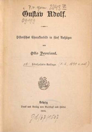 Gustav Adolf : Hist. Charakterbild in 5 Aufz.