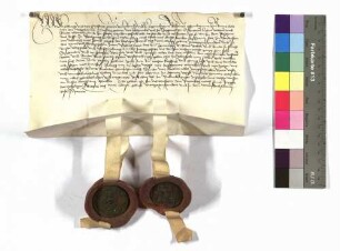 Graf Albrecht und Gottfried von Hohenlohe geben Kraft von Hohenlohe einen Vorschlag wegen der Würzburg'schen Schulden; Siegel der beiden.