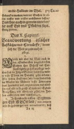 Das X. Capittel. Beantwortung etlicher Außflüchte und Einwürffe/ derer sich die Welt zu gebrauchen pflegt.