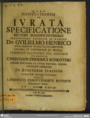 Dissertationem De Iurata Specificatione