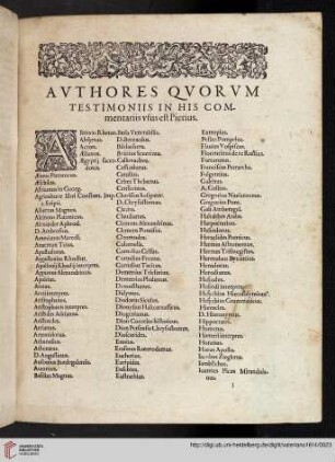 Avthores qvorvm testimoniis in his commentariis vsus est Pierius