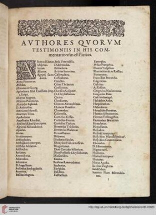 Avthores qvorvm testimoniis in his commentariis vsus est Pierius