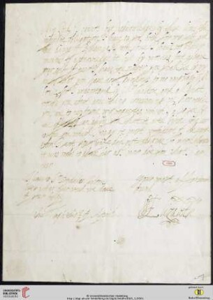 Brief von Elisabeth <Pfalz, Kurfürstin, 1596-1662> an Unbekannt