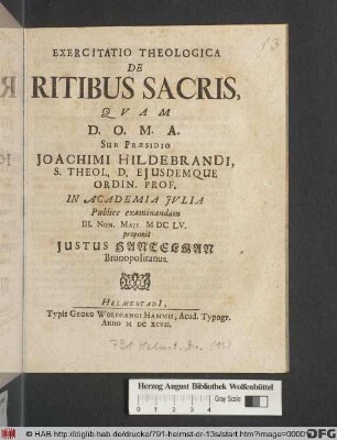 Exercitatio Theologica De Ritibus Sacris