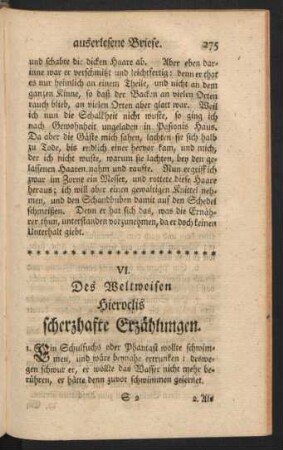 VI. Des Weltweisen Hieroclis scherzhafte Erzählungen.