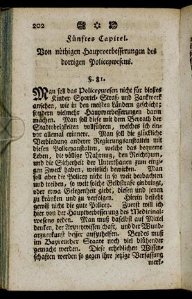 Fünftes Capitel. Von nöthigen Hauptverbesserungen des dortigen Policeywesens.