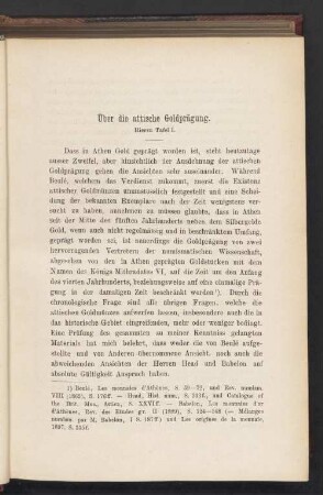 Über die attische Goldprägung. Hierzu Tafel I