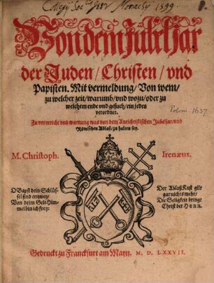 Von dem Jubeljahr der Juden, Christen und Papisten