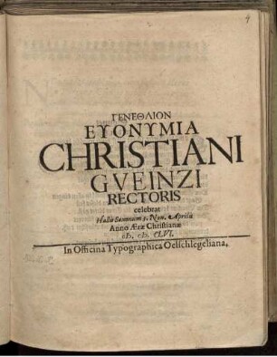 Genethlion Eyonymia Christiani Gueinzi Rectoris celebrat Hallis Saxonum 3. Non. Aprilis