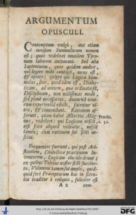 Argumentum Opusculi.