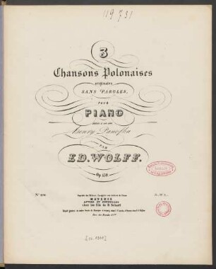 3 chansons polonaises originales sans paroles pour piano op. 139