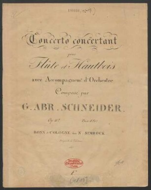 Concerto concertant pour Flûte et Hautbois avec Accompagnem..t d'Orchestre Op. 107