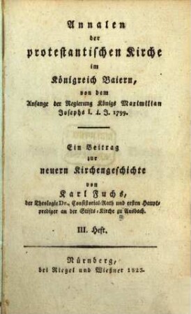 Annalen der Protestantischen Kirche im Königreich Bayern. 3, 3. 1823
