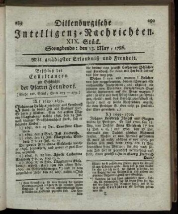 XIX. Stück. Sonnabends: den 13. May, 1786.