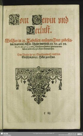 Vom Gewin und Verlust