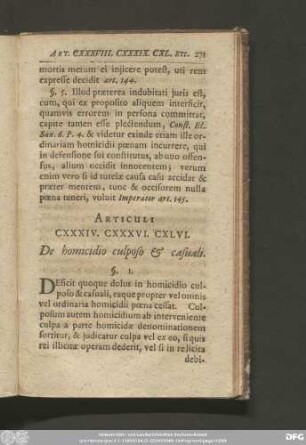 Articuli CXXXIV. CXXXVI. CXLVI. De homicidio culposo & casuali.