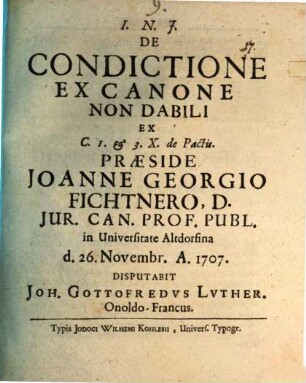 De Condictione Ex Canone Non Dabili Ex C. 1. & 3. X. de Pactis