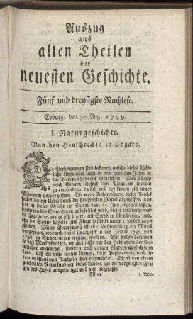 Fünf und dreysigste Nachlese. Coburg, den 30. Aug. 1749.