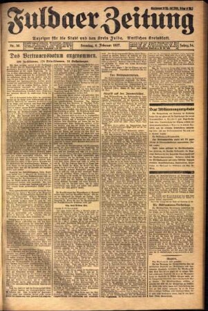 Erste Ausgabe vom Sonntag, den 06. Februar 1927.