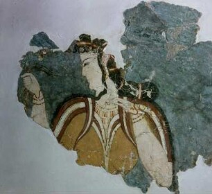 Athen. Archäologisches Nationalmuseum. Dame im Opfergestus. Fresko aus Mykene, Fund 1970. Um 1300 v. Chr. 53x70 cm. Eriphyle mit Halsband