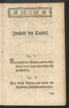 Innhalt der Capitel.