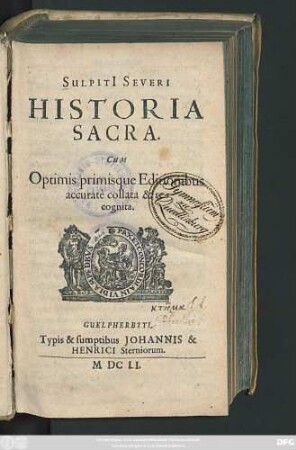 Sulpiti[i] Severi Historia Sacra : Cum Optimis primisque Editionibus accurate collata & recognita