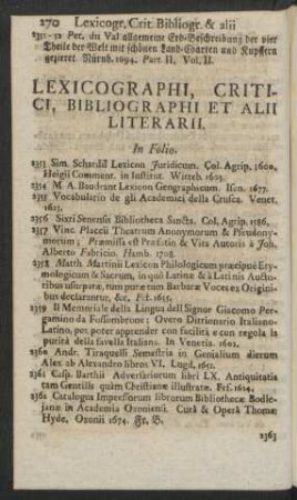 Lexicographi, Critici, Bibliographi Et Alii Literarii. In Folio