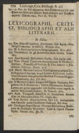 Lexicographi, Critici, Bibliographi Et Alii Literarii. In Folio