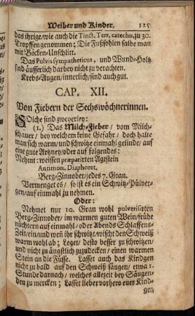 Cap. XII. Von Fiebern der Sechswöchnerinnen.