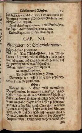 Cap. XII. Von Fiebern der Sechswöchnerinnen.