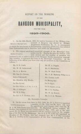 Report on the working of the Rangoon municipality for the year 1899-1900