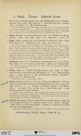I. Musik. Theater. Bildende Kunst (Nr. 1-343)