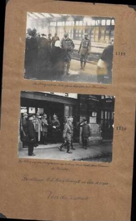 Der König mit dem Oberbefehlshaber der 6. Armee Exz. v. Quast beim Verlassen des Bahnhofs. (Frontbesuch S.M. König Ludwigs III in Lille 15.05.1918)