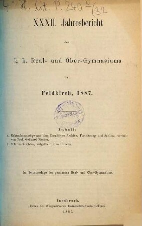 Jahresbericht des K.K. Real- und Obergymnasiums in Feldkirch : veröff. am Schlusse d. Schuljahres .... 1886/87 = 32