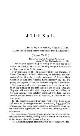 JOURNAL - SANTA FÉ, NEW MEXICO, August 14, 1849.