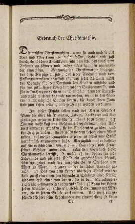 Gebrauch der Chrestomathie.