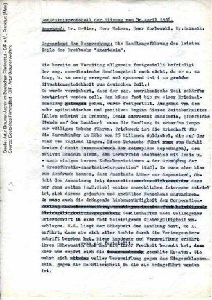 Gedächtnisprotokoll, mit handschriftlichen Kommentaren von Artur Brauner