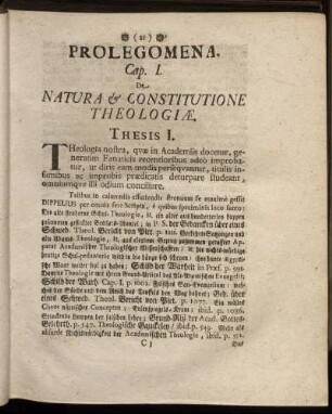 Cap. I. De Natura [etc] Constitutione Theologiæ.