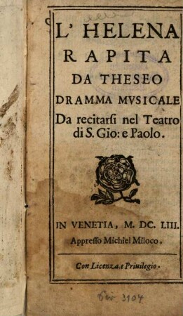 L' Helena rapita da Theseo : Dramma musicale Da recitarsi ...