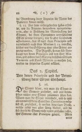 Das 2. Capitel. Von denen Principiis und der Vermischung derer Cörper überhaupt.