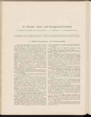 IV. Künstler-, Kunst- und Kunstgewerbe-Verbände