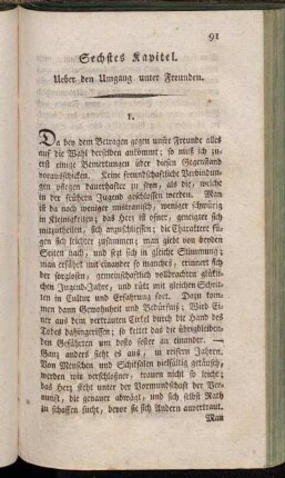 Sechstes Kapitel. Ueber den Umgang unter Freunden.