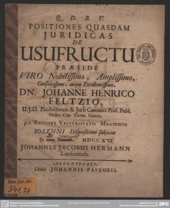 Positiones Quasdam Iuridicas De Usufructu