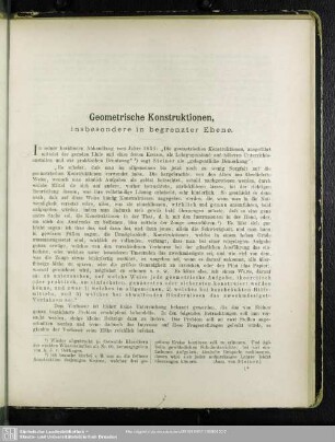 Geometrische Konstruktionen, insbesondere in begrenzter Ebene