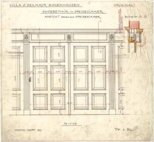 Pfann, Paul; München - Bogenhausen; Villa Jos. Selmayer - Schiebetür im Speisezimmer (Ansicht, Schnitt)