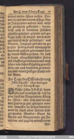 Am Tage der Offenbahrung Jesu Christi, oder heiligen drey König-Tage.