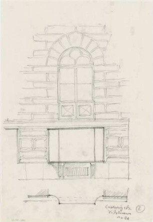 Schleich, Erwin; München, Ludwigstr. 6-10; Bürogebäude Hartlaub (ehem. Haslauer Block) - Fassade zur Ludwigstraße, Vitrinen (Grundriss; Ansicht)