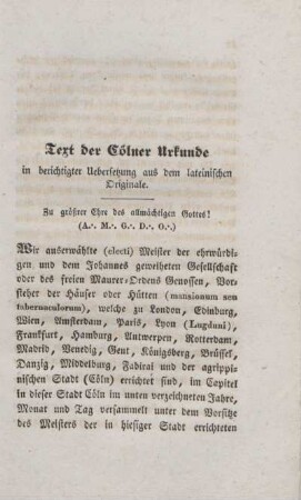 Text der Cölner Urkunde in berichtigter Uebersetzung aus dem lateinischen Originale. [§§ 1 - 46.]